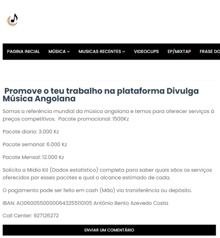 Venda Promove o teu trabalho na plataforma Divulga Música Angolana
