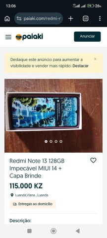 Venda URGENTE Redmi 13C 128GB Caixa + Capa - 120MIL Viana HOJE